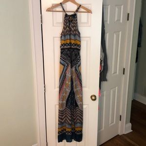 Silk maxi dress with multi-colored print